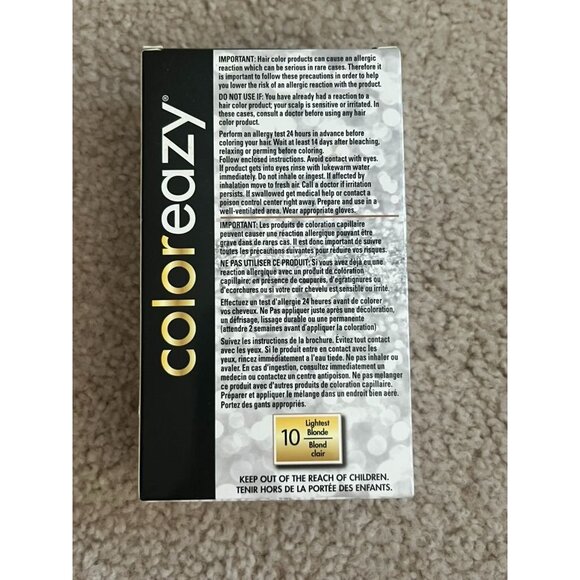 Coloreazy Permanent Cream Hair Color 10 Lightest Blonde Blond Clair One Applicat - Picture 2 of 5